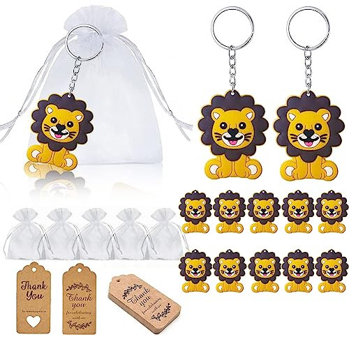Aatpuss 30 Stücke Löwe Schlüsselanhänger - Mini Tierschlüsselanhänger mit Organzabeutel und Kraft Tags für Kindergeburtstag Party Mitgebsel