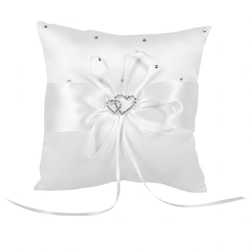 VIFERR Ringkissen, Hochzeitskissen Ehering Kissen mit Satinband Hochzeit Ring Kissen Doppelherz Ringhalter Kissen für Hochzeit Party Dekoration Geschenk, 20 x 20 cm