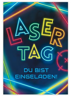 Minkocards 12 Einladungskarten zum Kindergeburtstag Lasertag Laser Tag bunt Mädchen Jungen Einladungen zum Geburtstag Kinder bunte Geburtstagseinladungen