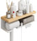 LNGFSH Porta Asciugacapelli, Legna Porta Phon con Porta Oggetti per Bagno 2 Scomparti in Alluminio e Portacavi, Supporto per Asciugacapelli (Bianco,38cm)