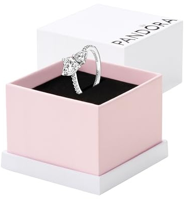 PANDORA Double Heart Sparkling Ring - Sterling Silver Ring for Women - Gift for Her Sterling Silver with Clear Cubic Zirconia - Size 6 - With Gift Box