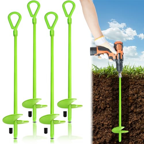 Lot de 4 ancrages au sol robustes de 45,7 cm pour trampoline, tentes, camping, abri de jardin, auvents, kit d'ancrage de trampoline en métal non inclus