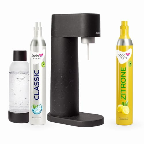Mysoda Woody Machine à gazéifier en bois composite renouvelable avec bouteille en plastique sans BPA, cylindre de CO2 Classic + cylindre de CO2 citron (noir)