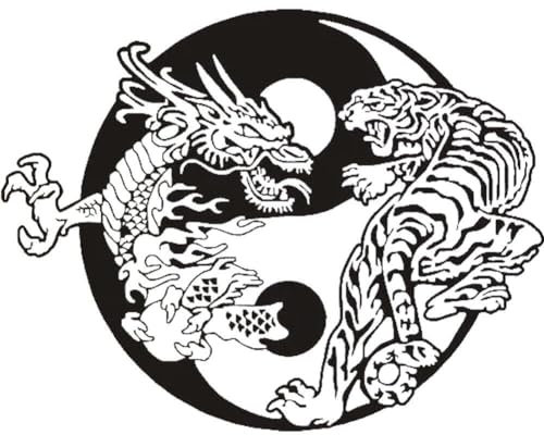 Drache und Tiger Wandtattoo, Abnehmbarer Wandaufkleber, asiatische Mythologie, Wandposter, Wandkunstaufkleber