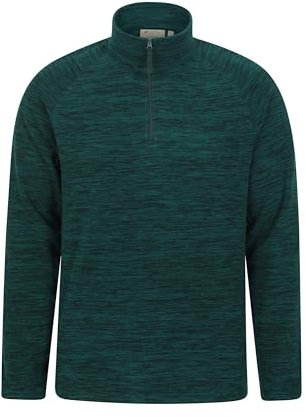 Mountain Warehouse Snowdon Mens Micro Fleece Top - Warm, Breathable, Quick Drying, Zip Collar Fleece Sweater, Soft & Smooth Pullover - For Spring Summer, Travelling, Walking Dark Green XXS