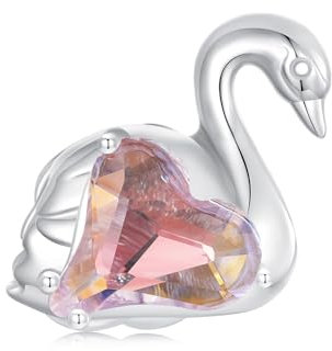 Rose Emaille Schwan Charms verziert mit Buntglas passt Pandora Armband Halskette, Geschenk für Frauen, Geburtstag, Valentinstag