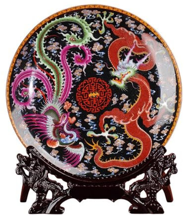OUSIKA Piatto da Appendere in Ceramica da 25 cm Jingdezhen Decorazione Domestica Ornamenti Artigianali