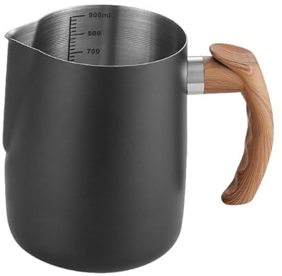 kurriuwu Durable Latte Art Pitcher 600ml/1000ml Latte Art Cup Stainless Steel Latte Jug Thickened Espresso Milk Frothing Cup with Handle for Home Black 900ML