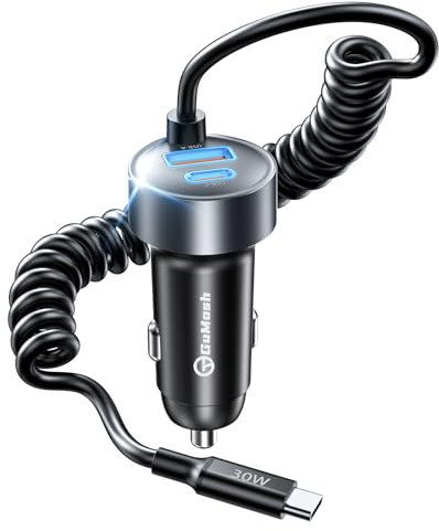 65W [35W+30W] Multiport USB C KFZ Ladegerät, 1.2M 30W Autoladekabel USB C Spiralkabel, PD3.0&QC3.0 Schnellladegerät Autoladegerät Zigarettenanzünder, Handy Car Charger für iPhone,Samsung,iPad,Android