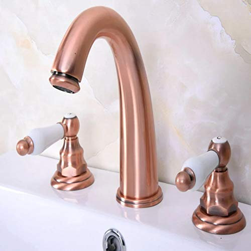 Robinet de baignoire à 3 trous installé sur la terrasse, robinet de lavabo de salle de bain large en laiton cuivre antique à 2 poignées