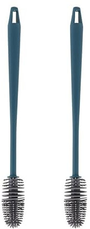 Flaschenbürste aus Silikon mit langem Griff, Reinigungsbürste für Küchengeräte, Bürsten, Spülbürste, Flaschenbürste, Gläserbürste, für Flaschen, Isolierkannen, Vasen und Glaswaren, Blau(2 Pack)