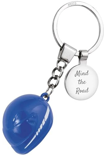 Personalised Blue Chromed Motorbike/Motorcycle Helmet Keyring Large Style | Unique Gift for Bikers, New Drivers, Men and Women | Cool Keychain Accessories for Superbike, Mopeds, Keys and Bag | Boxed