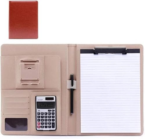Conférencier A4 en cuir for homme et femme, porte-documents et bloc-notes, pochettes for le travail de bureau(Bruin)