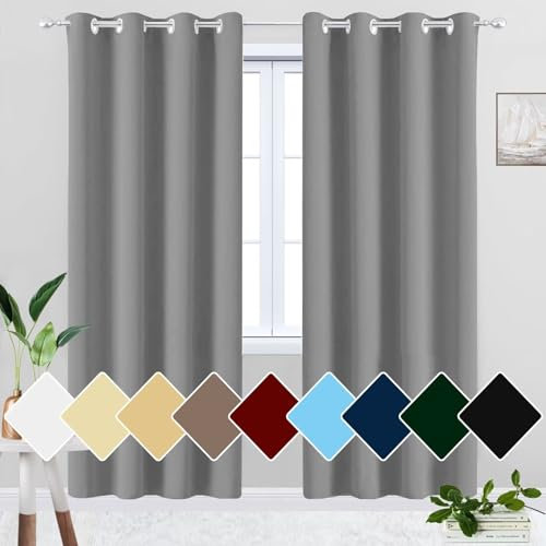 Rideau Occultant Gris Anti Chaleur 1 Pièce avec Oeillets 100% Polyester Rideau Thermique pour Chambre Enfant Cuisine Porte 120x200cm