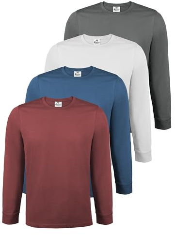 ALPIDEX Herren Langarmshirt 4er Set 100% Baumwolle Basic Oberteil Einfarbig Männer Stretch Shirt Untershirt Longsleeve Rundhals, Größe:M, Farbe:Fire