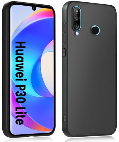 HuwaiH Handyhülle für Huawei P30 Lite Hülle, Anti-Rutsch Stoßfest Haltbarkeit Schutzhülle, Anti-Fingerabdruck Unterstützt kabelloses Laden Weich TPU Case, Passgenau für P30 Lite, Schwarz