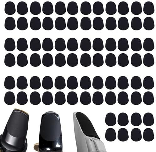 KEYRI 80 Stück Mundstückkissen 0.5 mm Mundstückaufnäher Mundstückpolster für Alt Tenorsaxophon und Silikon Saxophon Blätter Klarinetten Zubehör Ovale Gummi Mundstück-Patches (Schwarz)