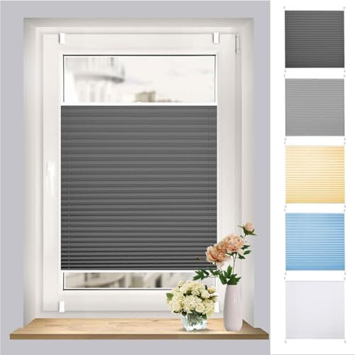 Veneziane da Interno 35 x 40 cm Senza Foratura su Misura Tendine Finestra a Vetro Montaggio Facile e Veloce, Regolabile su e Giù per Finestre e Porte, Grigio Scuro