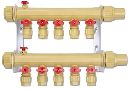 DEYIN PPR Underfloor 2-8 Ways Radiant Floor Heating Manifold Heating Water Manifold for 1/2 Pex(5-Way)