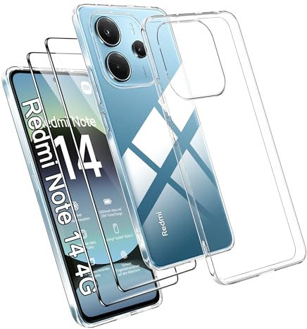 Effcotuo Hülle für Xiaomi Redmi Note 14 4G (Richtige Größe) Cover mit 2 Stücke für Panzerglas Displayschutzfolie Schutzfolie Durchsichtig Handyhülle Transparent Silikon TPU Schutzhülle Case