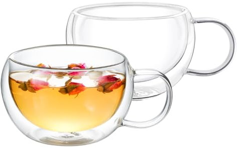 Wilmax - Verres thermiques avec anse - Lot de 2-300 ml - Verres à café à double paroi - Lot de verres à latte macchiato - Verres à cappuccino avec anse - Verres à thé - Verres à boire - Tasse thermo