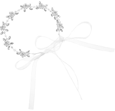 Ouligay Perle Haarschmuck Hochzeit Strass Blumen Haarreif Damen Haarschmuck Kommunion Mädchen Kristall Perle Prinzessin Stirnbänder mit Luftschlangen Braut Kopfschmuck für Hochzeit Geburtstag Party