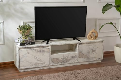 Dmora Mobile Porta TV Lovere, Credenza da Soggiorno, Armadio Basso per TV, Base Parete attrezzata, 160x30 h42 cm, Marmo