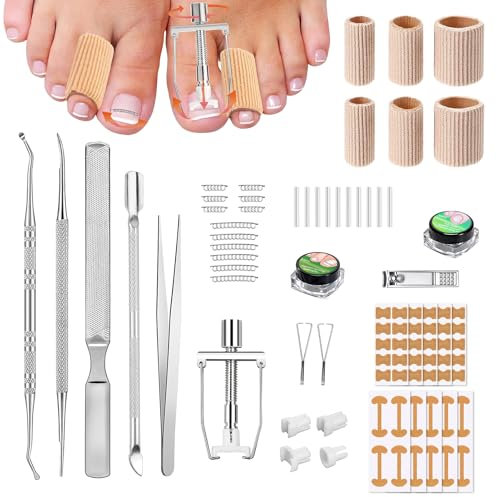 Kit de uñas encarnadas, 32 piezas de corrección profesional de uñas encarnadas, incluyendo corrector de acero inoxidable y autoadhesivos, alivio del dolor, para uso doméstico
