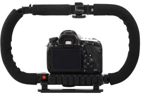 iplusmile Schwarzer Camcorder Handy Stabilisator mit Winkelverriegelung und 3 Hot Shoe Anschlüssen aus Kunststoff und Metall für Mobile Telefone und Spiegelreflexkameras