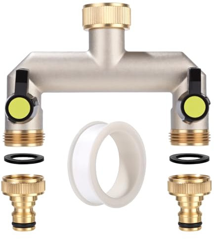 TIDEVAN Distribuidor de Agua de 2 Vías Adaptador de Divisor de Grifo 3/4 Conector Doble Grifo de Jardin Doble Salida Distribuidor 2 Vias Grifo Jardin para Cocina Exterior Jardín Césped