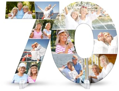 Kartenmachen.de Personalisierte Acrylglas Fotocollage - 70. Geburtstag - mit 10 eigenen Bildern, 3mm Acrylglas, Ständer und Klebepunkte optional, Größe wählbar, Geschenk zum Geburtstag