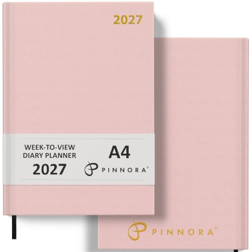 Pinnora 2026 Diary A4 Week to View, Pale Pink Year Planner Organiser 2026 Week To View, 2026 Planner, Home, School & Office, Hard Back 2026 Diaries, A5 & A4 2026 Diary in Day Per Page & Week To View