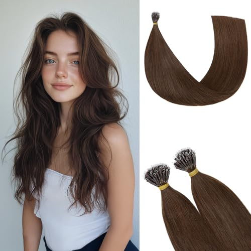 Rich Choices Extensions Echthaar Nano Bondings 35cm #4 Mittelbraun Nano Ring Extensions Echthaar Invisible Haarverlängerung Nanoring Haare Strähnen Remy Human Hair, 50 Strähnen/Packung