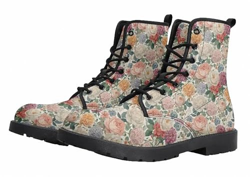 FQLGJMY Botines de Mujer Estilo Vintage Con Flores Mariposas y Rosas Cordones Punta Redonda Planos Pintados a Mano Ideales Para Combinar Jeans Vestidos Casual Perfectos El Día Viajes Fiestas