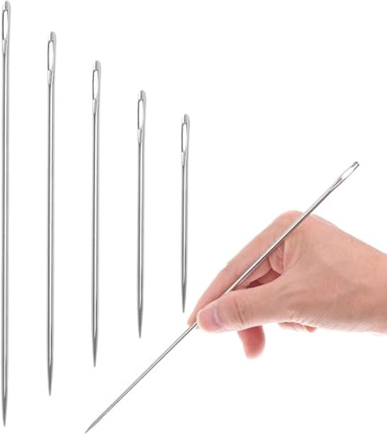 5 Pezzi Aghi a Occhio Grande per Cucire, Ago da Cucito a Mano Dritto Facile da Infilare in Acciaio Inossidabile, per la Casa, in Pelle, per il fai da te
