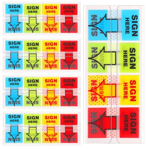 500Pcs Sign Here Stickers, Sign Here Tabs Arrow Labels Stickers Sticky Tabs & Sticky Notes for School Students Office Documents Home Annotating Books Notebooks Supplies (4 Colors)