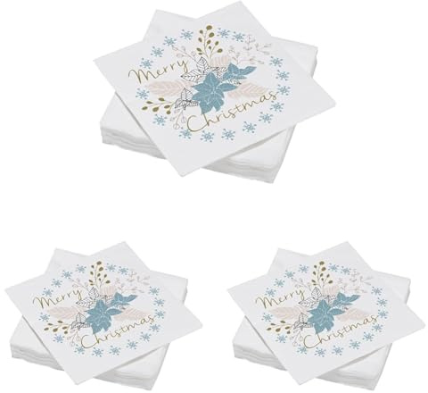 20 Servietten aus Watte, 33 x 33 cm, 3-lagig, Merry Christmas (Packung mit 3)