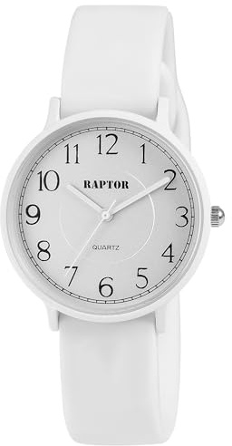 Raptor Damen Armbanduhr Analog in Weiß, Gesamtlänge 23.5 cm, Silikonarmband – 3 ATM