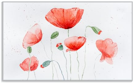 Wallario Frühstücksbrettchen aus Glas, Glasunterlage, Glasbrettchen Mohnblumen in Aquarell, Größe 14 x 23 cm, Sicherheitsglas