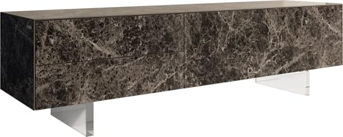 DELIFE TV-Board Cuor Keramik Emperador Extra Lucidato Dunkelbraun 180 cm 1 Klappe 2 Schubfächer Fuß Schwebeoptik Acrylglas Lowboard