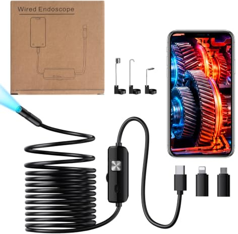 Endoskopkamera mit eingebauter Beleuchtung, 8 LED-Lichtern; IP67 wasserdichte Eink-Kamera, kompatibel mit Android- und iOS-Systemen und Tablets, 10 m halbstarres Spiralkabel