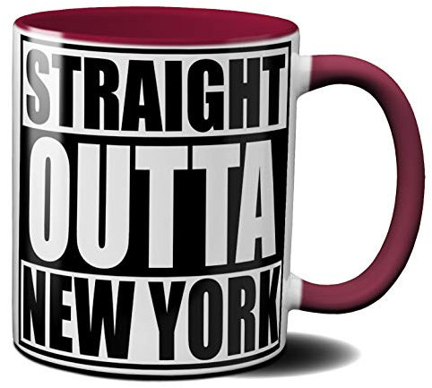 OM3® - New-York - Tasse | Keramik Becher | USA American City Mug | 11oz 325ml | Beidseitig Bedruckt | Bordeaux