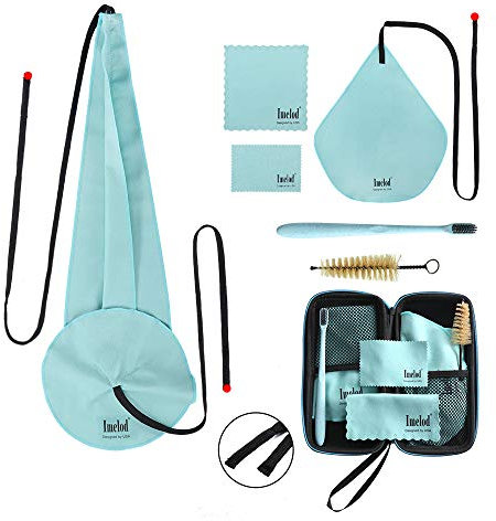 Imelod Saxophon-Reinigungsset mit Tasche für Alt-Tenor-Klarinettenflöte und andere Wind- und Holzblasinstrumente, inklusive Saxophon-Reinigungstuch (4 Stück), Mundstück-Bürste (hellblau)