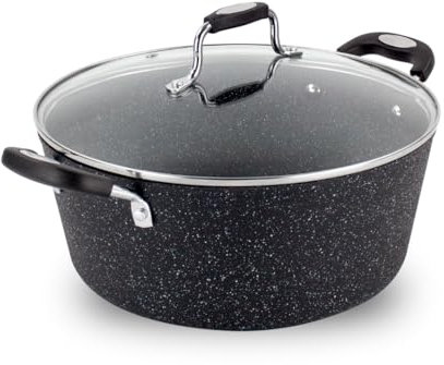 Scoville NEVERSTICK 28cm Stock Pot with Lid, Deep Non-Stick Cooking Pot, 5.5L, Suitable for All Hobs Including Induction, Rapid Heat Conduction, PFOA Free, Dishwasher Safe, Aluminium, Black