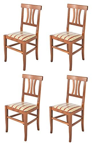 t m c s Tommychairs - 4er Set Stühle Artemisia für Küche und Esszimmer, Robuste Struktur aus lackiertem Buchenholz in der Farbe Helles Nussbraun und gepolsterte Sitzfläche mit Liseré Stoff bezogen