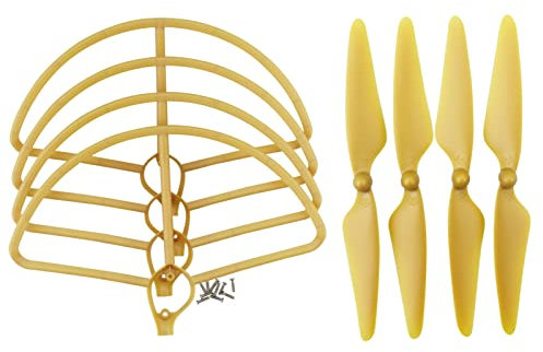 ZYGY 4pcs Propeller + 4pcs Schutzrahmen für Hubsan H501S H501A H501C H501M H501S W H501S pro Quad-Rotor-Drohne-Gold