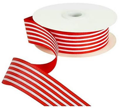TONIFUL Nastro a righe rosse e bianche da 2.5 cm di larghezza, rotolo da 25 m per confezioni regalo, San Valentino, accessori per capelli, fai da te, artigianato, feste, compleanni, decorazioni