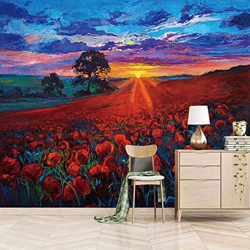 XiuTaiLtd Fototapete 3D Effekt Mohnblumen Bei Sonnenuntergang Selbstklebende Wandtapete Küche Wohnzimmer Kinderzimmer Wanddeko Tapete Art Poster Tv Hintergrund-450x315 CM
