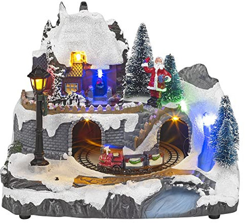 URBNLIVING Weihnachten Szene Dekoration Weihnachtsmann Weihnachten LED Mini Dorf Bewegen Ornament Dekor