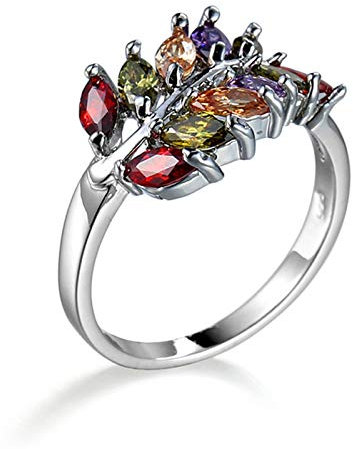 Banemi Cubic Zirconia Ring, Retro Ringe Damen Versilberter Bunt Zirkonia Marquise Damen Partyschmuck Größe 52 (16.6)